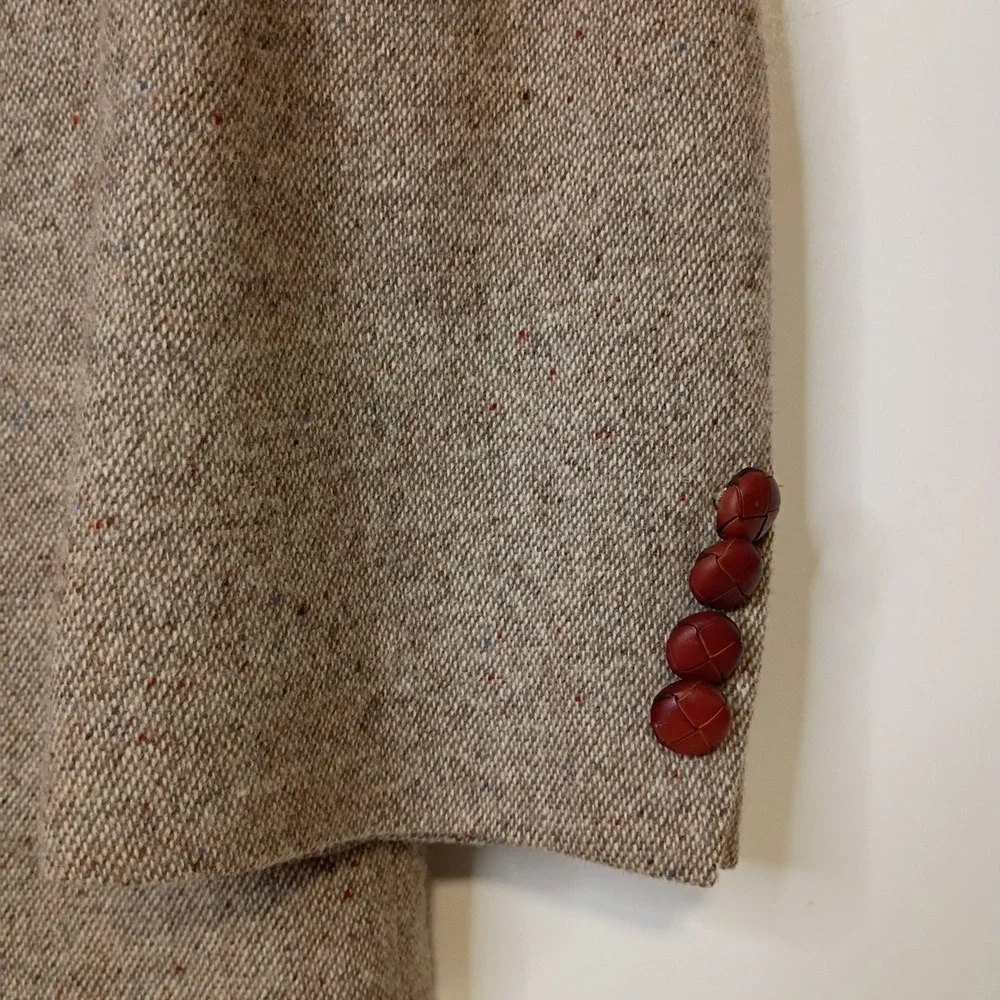 Stafford Tweed Blazer Mens 44L Tan Wool Elbow Patch Heritage Sport Coat Vintage
